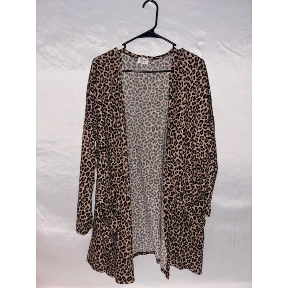 Texas True Threads Leopard Print Sheer Cardigan Long Open Front | Pockets